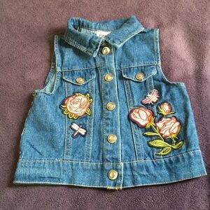 Little Lass Denim Vest Patches Jewel Snaps 18M